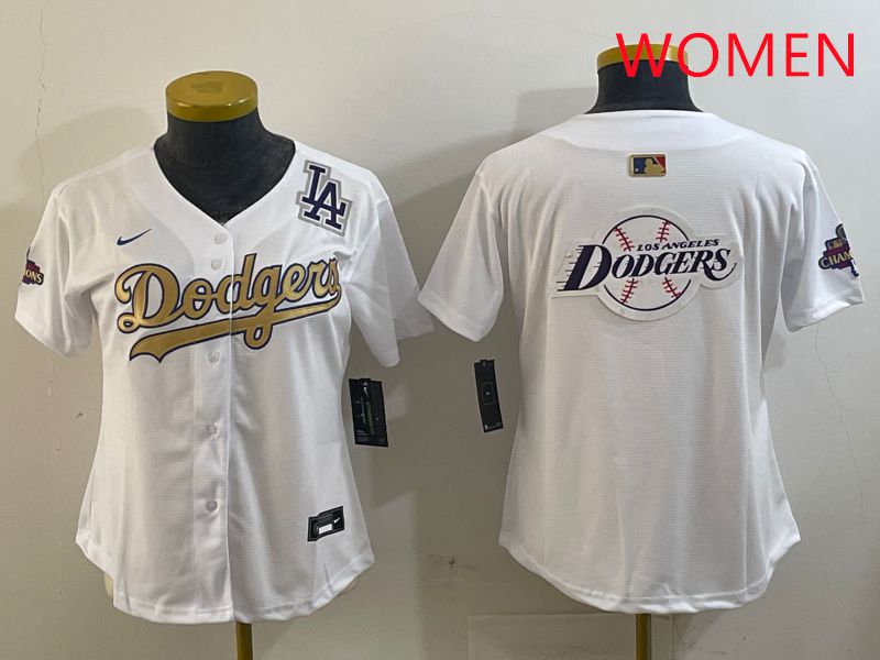 Women Los Angeles Dodgers Blank White Champion gold character 2025 Nike MLB Jersey style 28